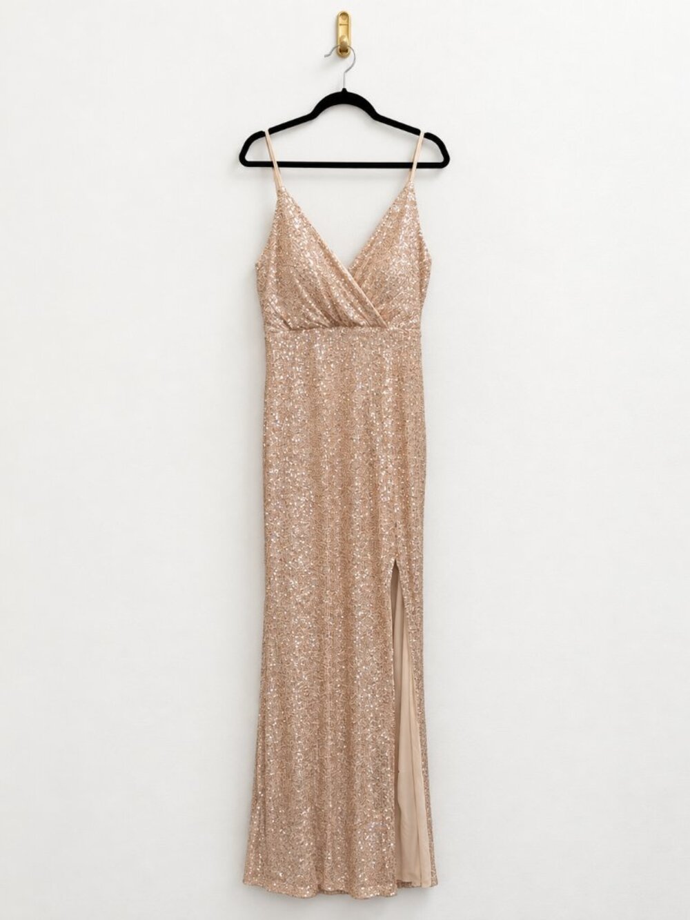 AARFAR Sparkle Warp V-Neck Side Slit Maxi Dress